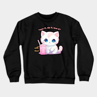 Aesthetic Kawaii Cat with milk Crewneck Sweatshirt
